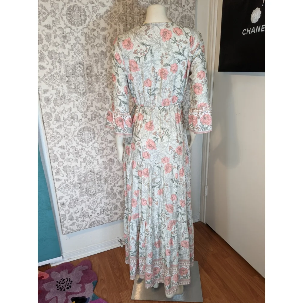 SMF 70s inspired Dusty Pastel Tiered Maxi Dress - Picture 6 of 10